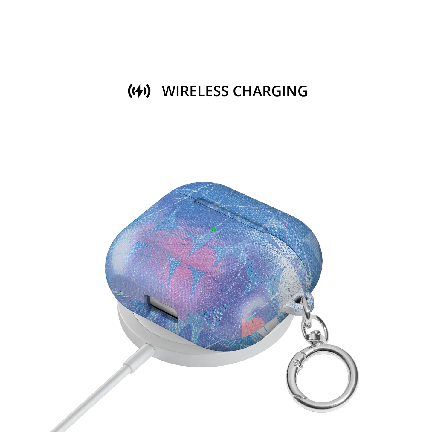 Cool Splash | Blue Retro Geometric Circles AirPods Case - shown on wireless charger