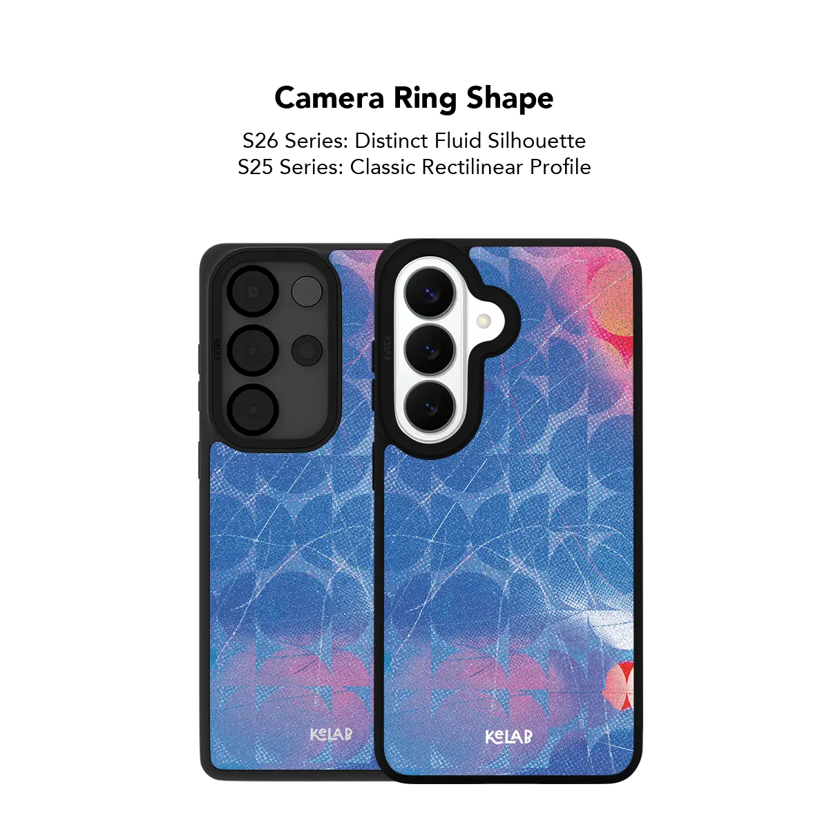 Close up of the camera ring cutout on the blue retro geometric Samsung Galaxy case