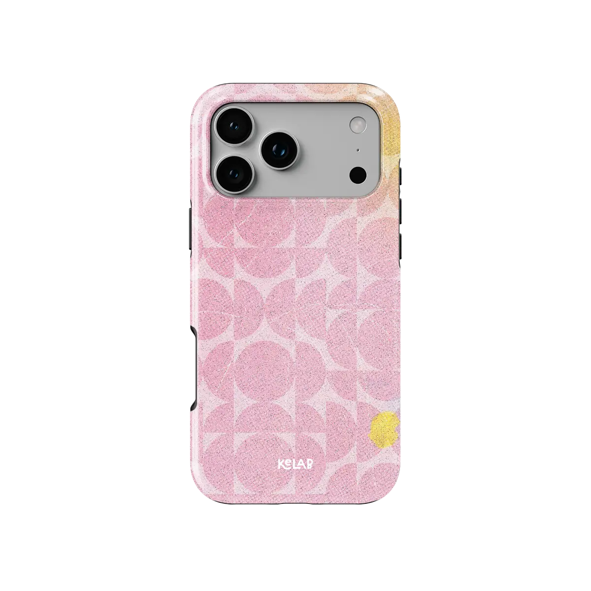 Bubblegum Breeze pink retro geometric circles Tough iPhone case, front view showing the pattern.