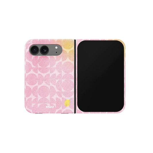 Pink Retro Geometric Circles, 70s iPhone 18 Fold Case, unfolded front view