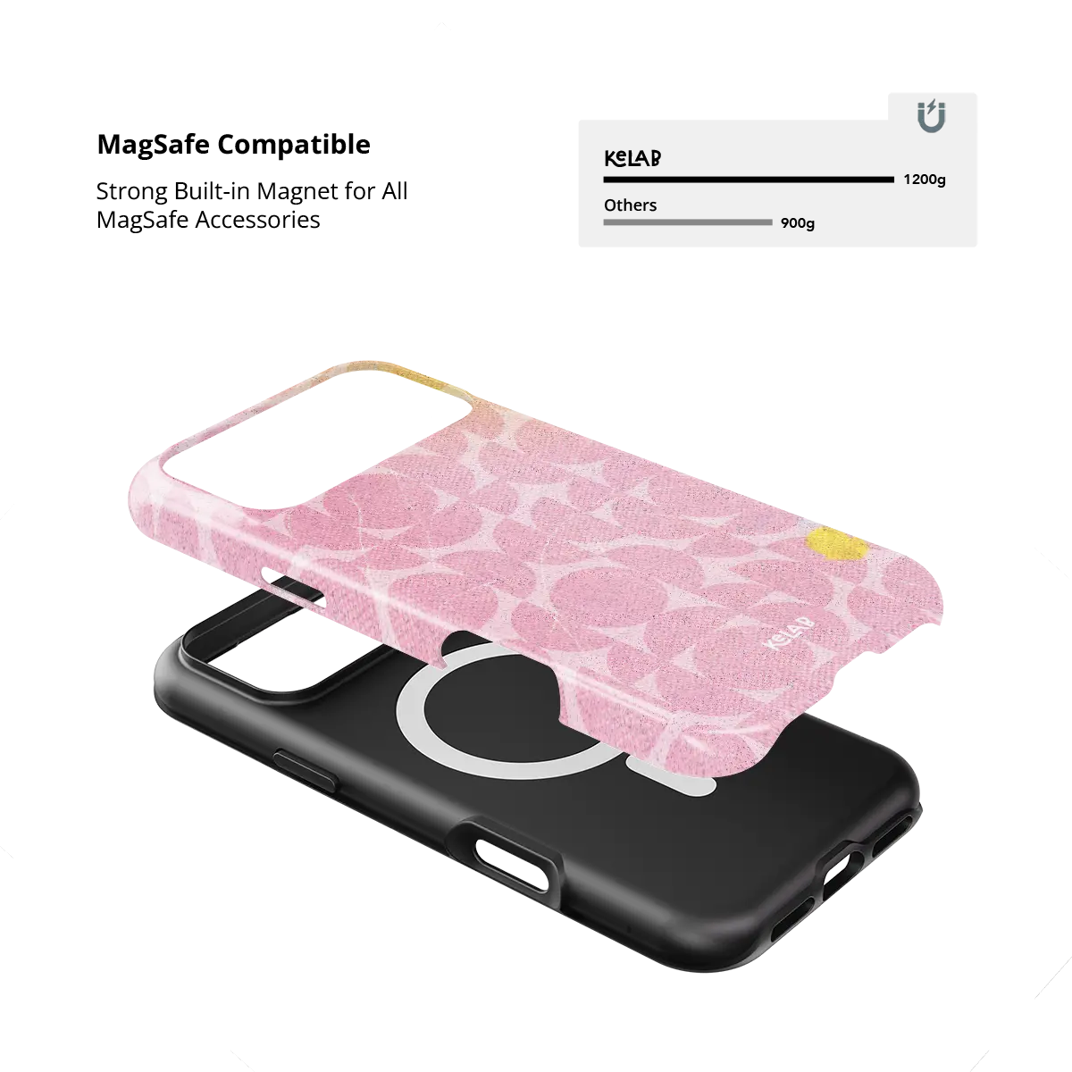 Bubblegum Breeze pink retro geometric circles Tough iPhone case with built-in strong MagSafe magnets.