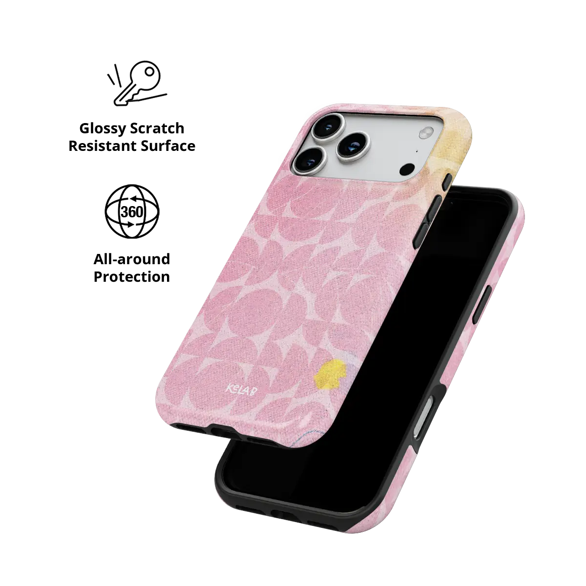 Bubblegum Breeze pink retro geometric circles Tough iPhone case with glossy, scratch resistant all-around protection.
