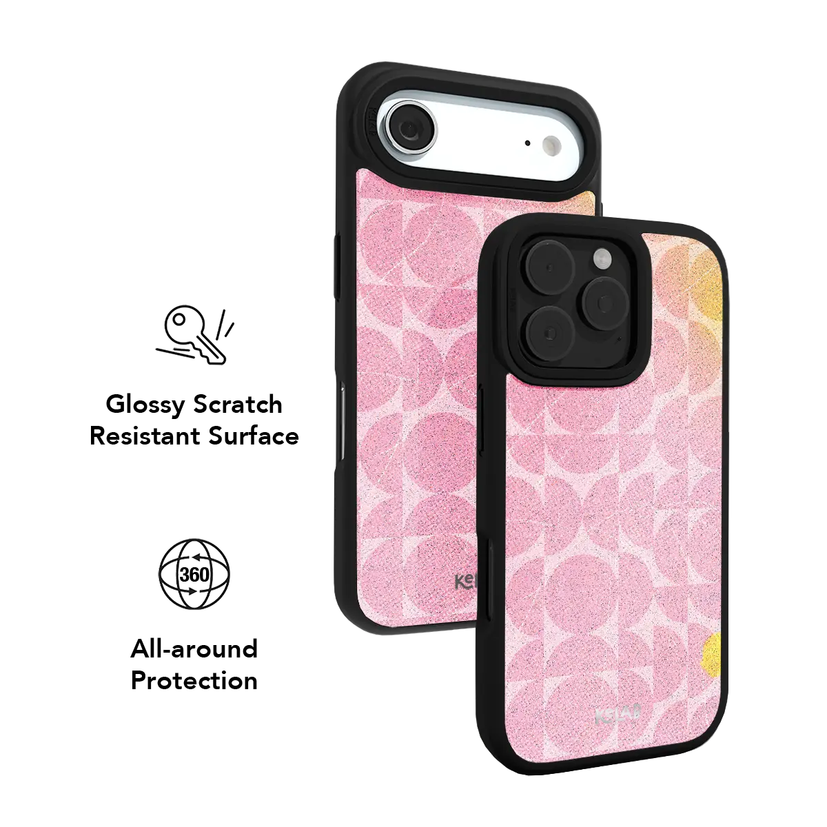 Pastel pink KELAB iPhone Case with minimalist geometry and speckled texture