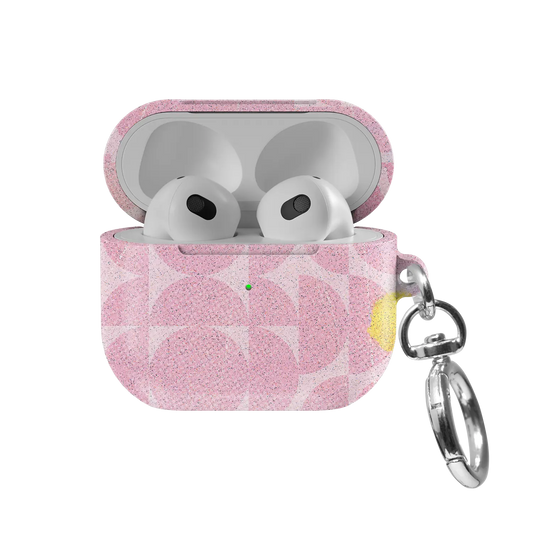 Bubblegum Breeze | Pink Retro Geometric Circles AirPods Case - front view with open lid