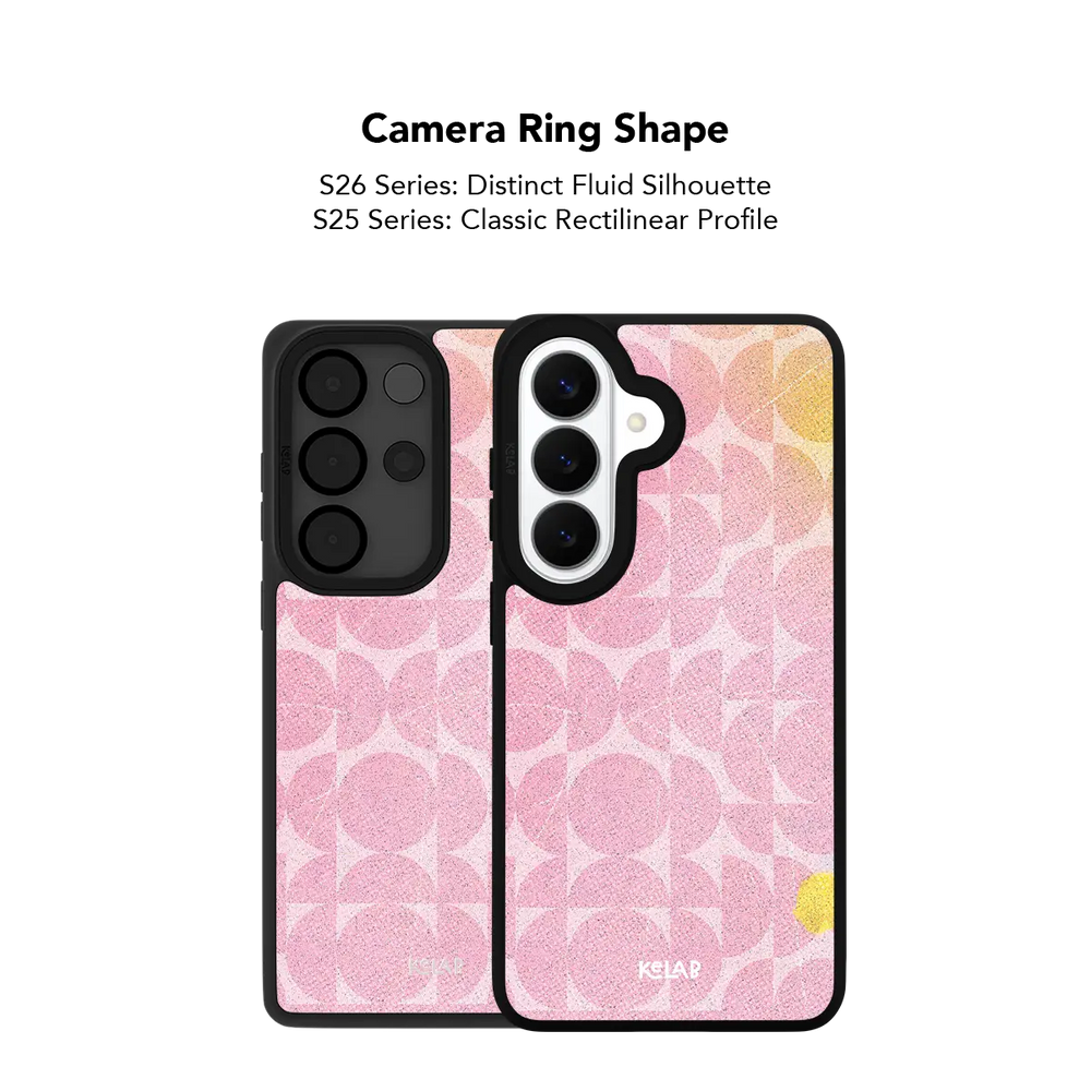 Close up of the camera ring cutout on the pink retro geometric Samsung Galaxy case