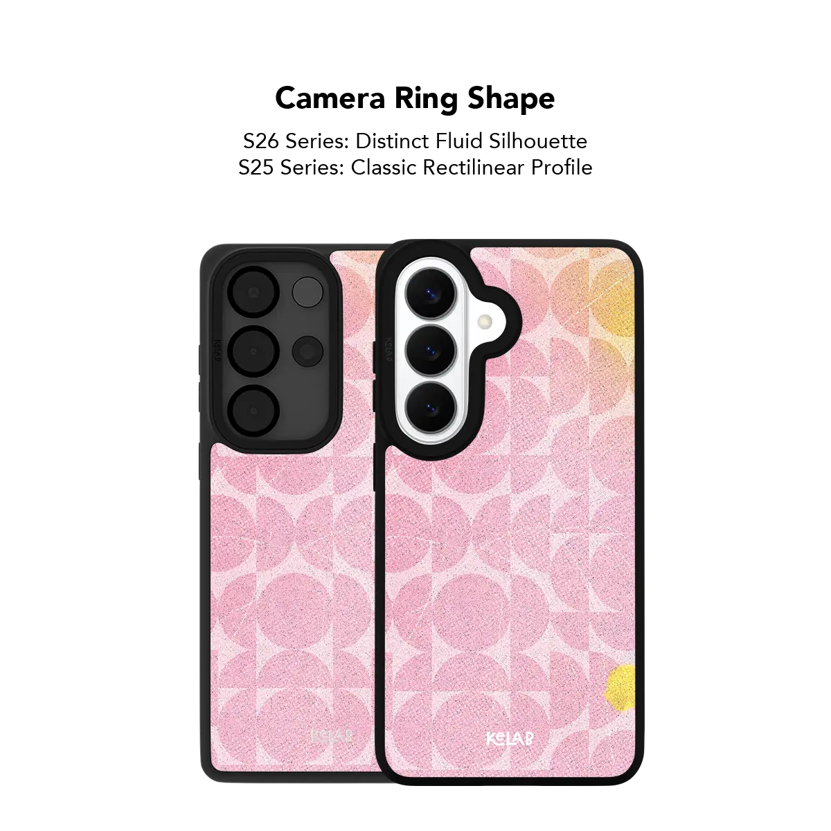 Close up of the camera ring cutout on the pink retro geometric Samsung Galaxy case