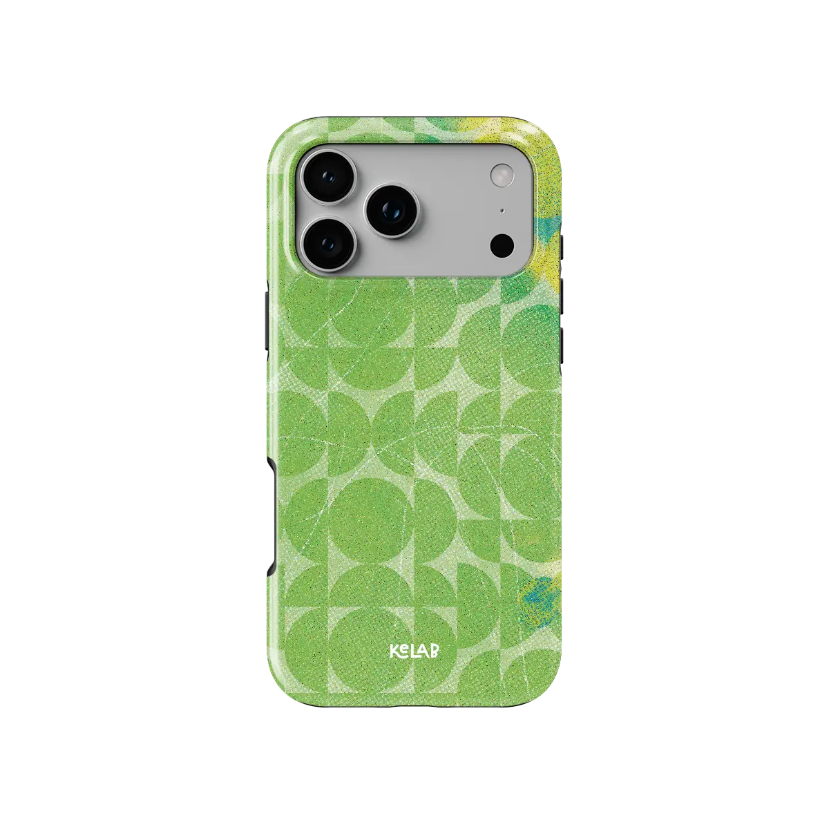 Lime Float green retro geometric circles Tough iPhone case, front view showing the pattern.