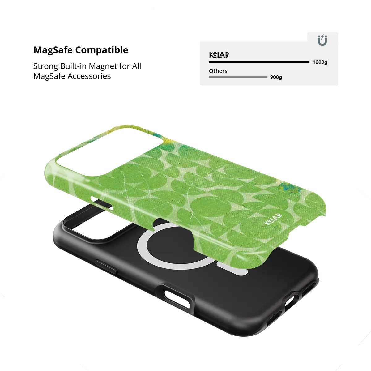 Lime Float green retro geometric circles Tough iPhone case with built-in strong MagSafe magnets.