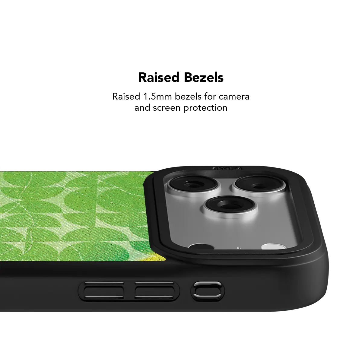 Grid-inspired lime green background with black iPhone Case KELAB, raised lens bump protection