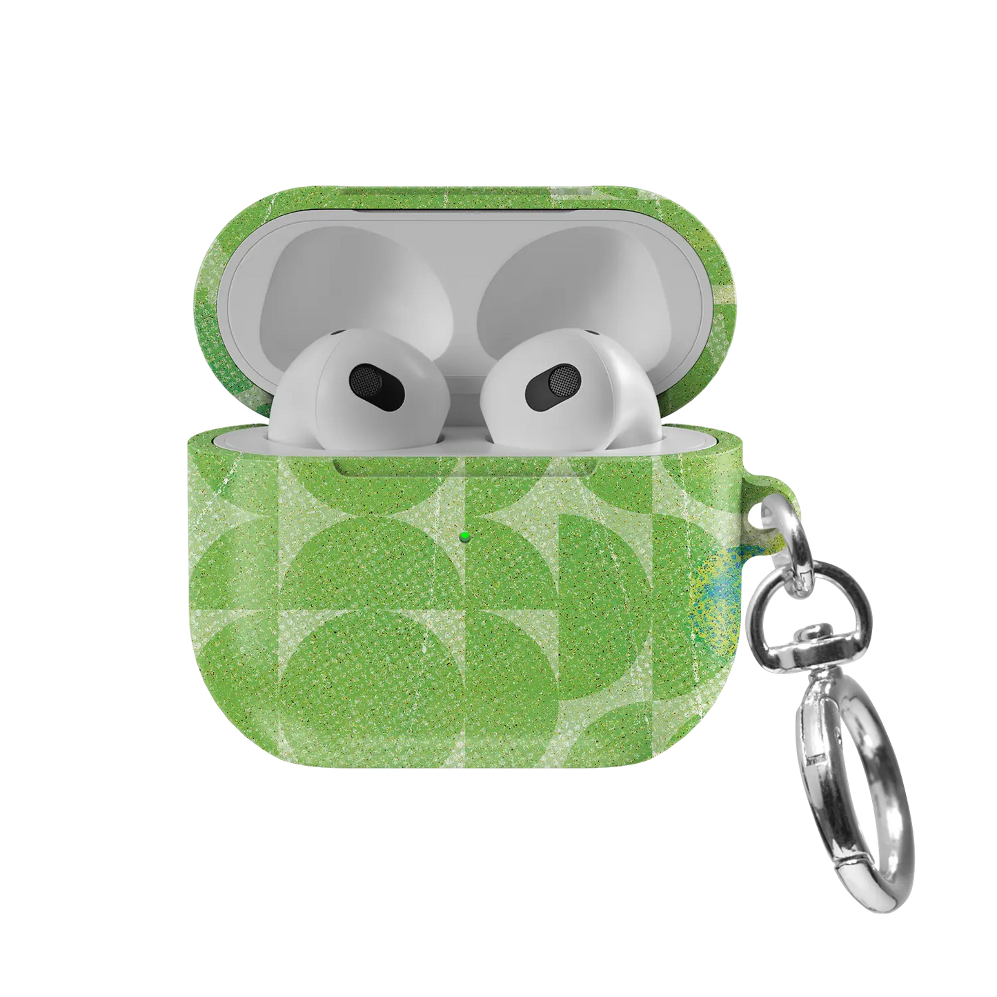 Lime Float | Green Retro Geometric Circles AirPods Case - front view with open lid