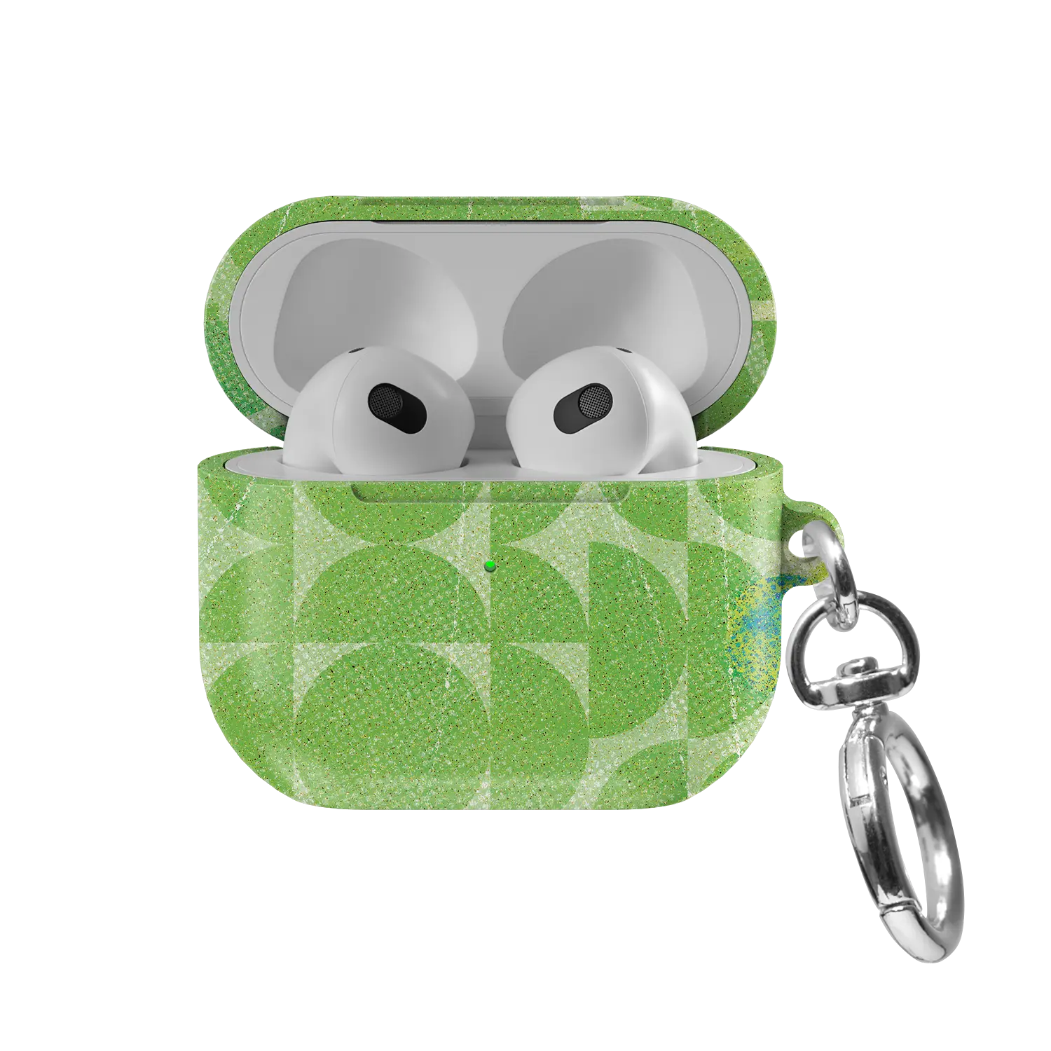 Lime Float | Green Retro Geometric Circles AirPods Case - front view with open lid