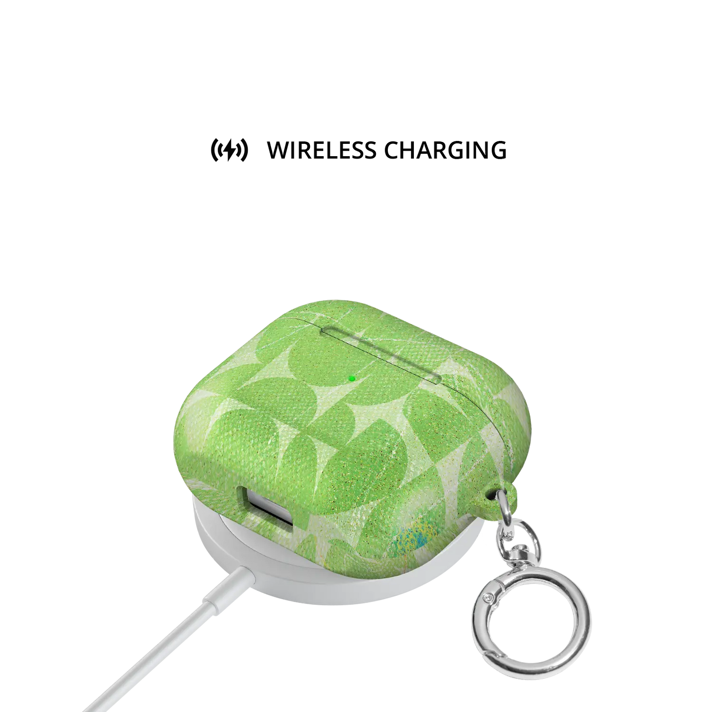 Lime Float | Green Retro Geometric Circles AirPods Case - shown on wireless charger