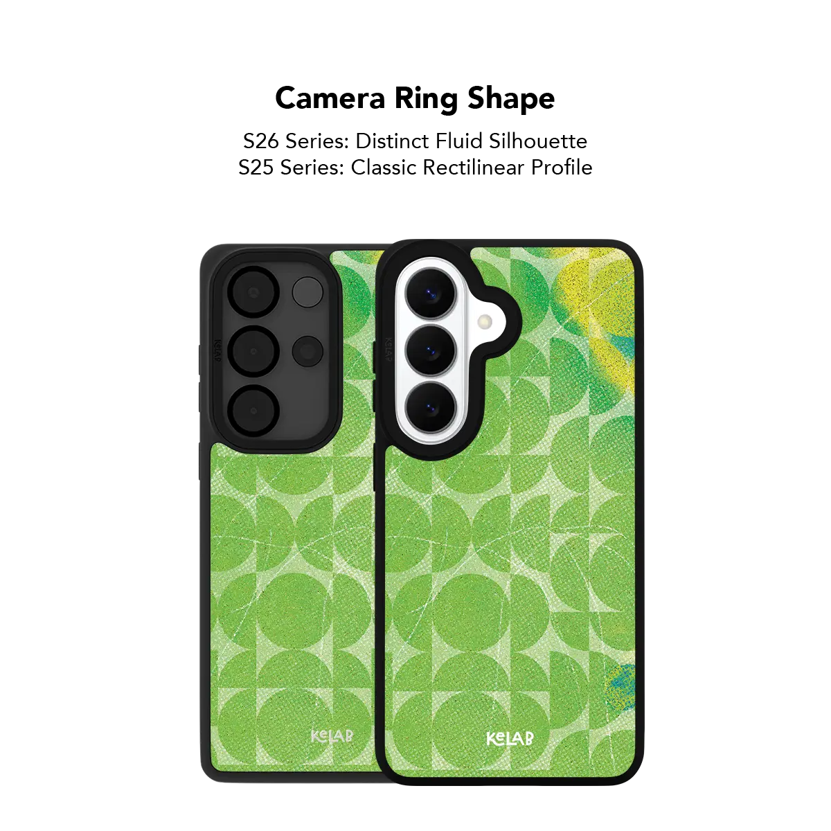 Close up of the camera ring cutout on the green retro geometric Samsung Galaxy case