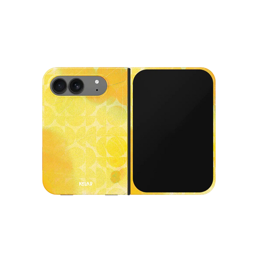 Yellow Retro Geometric Circles, 70s iPhone 18 Fold Case, unfolded front view