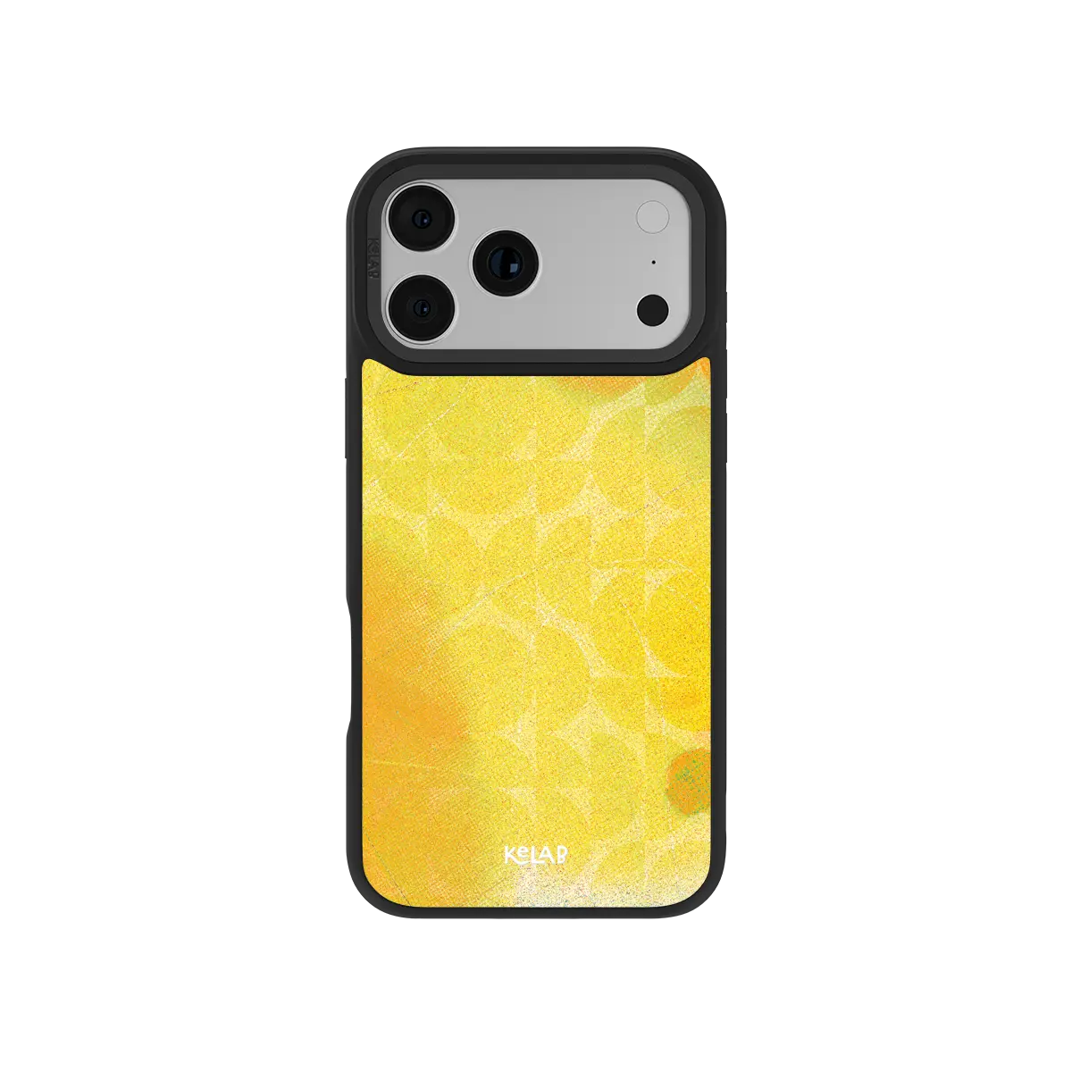 Retro geometric KELAB iPhone Case bright yellow textured finish with abstract pattern