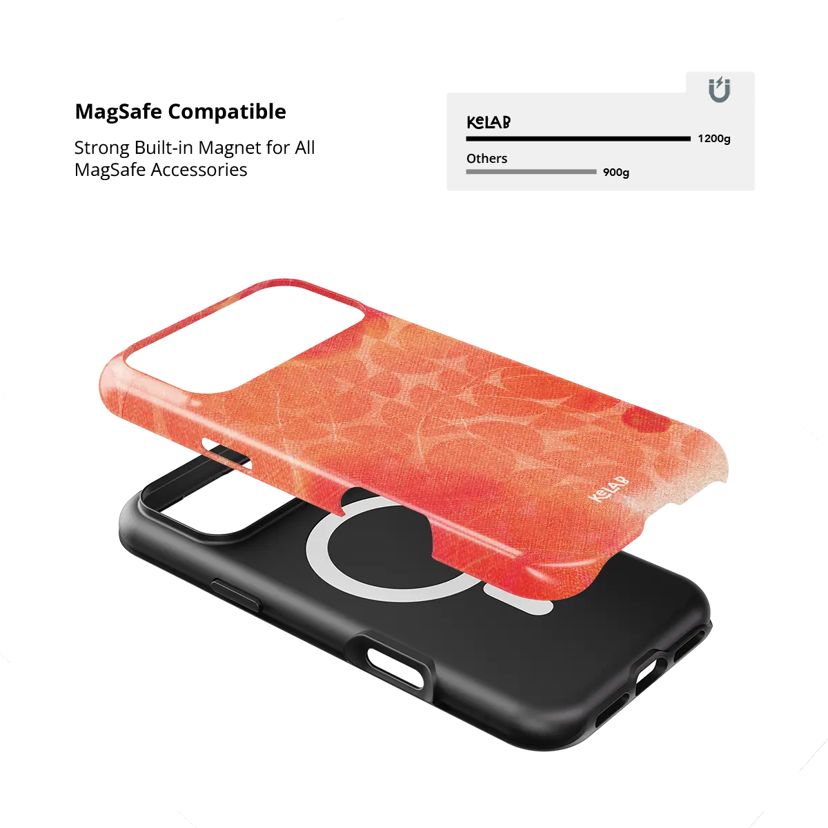 Sunset Squeeze red retro geometric circles Tough iPhone case with built-in strong MagSafe magnets.
