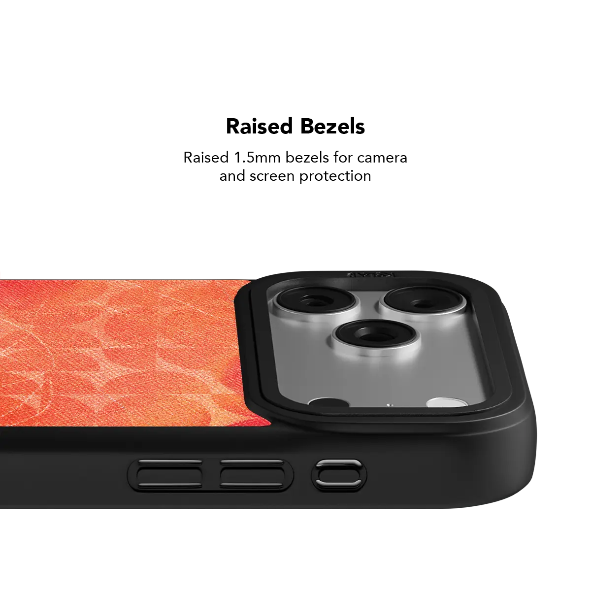 Black iPhone Case by KELAB with red geometric circle pattern and raised camera openings