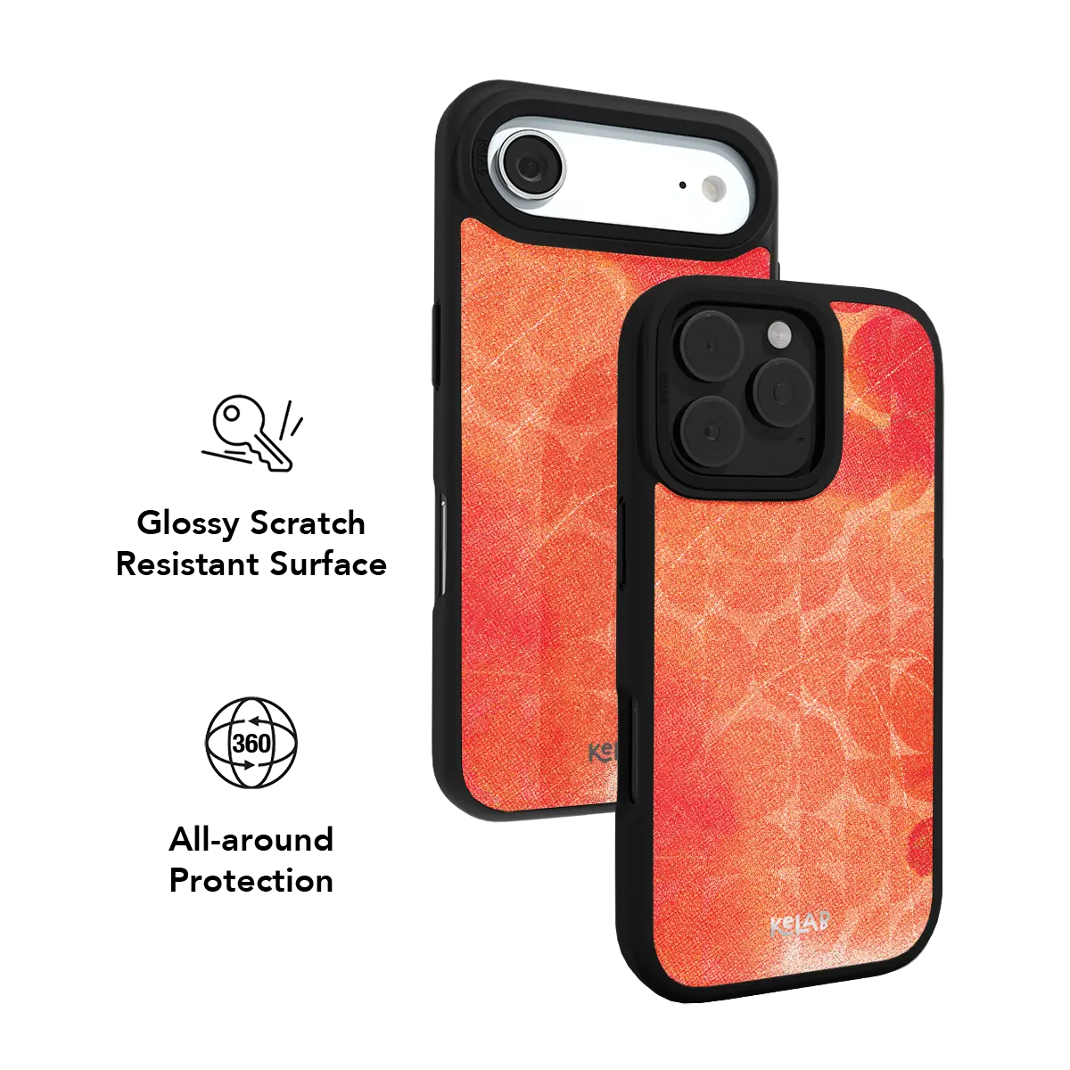 Blood Orange textured KELAB iPhone Case with black edge and retro circle pattern