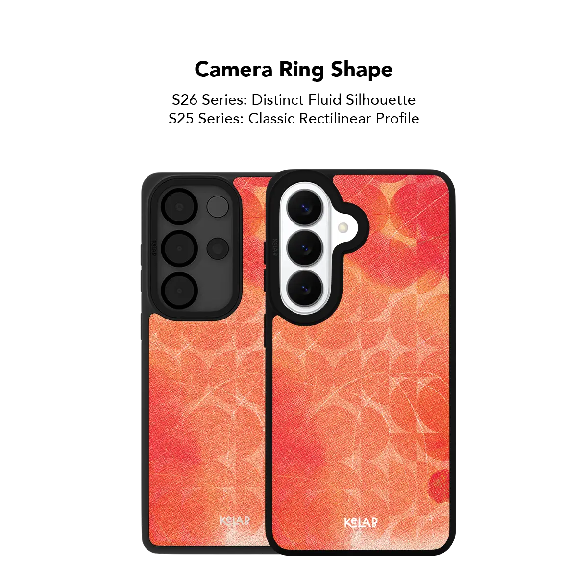 Close up of the camera ring cutout on the red retro geometric Samsung Galaxy case