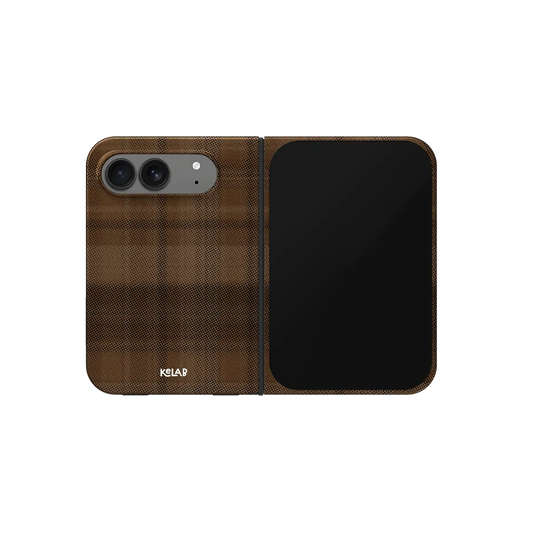Brown Plaid Flannel, Tartan Aesthetic iPhone 18 Fold Case, unfolded front view