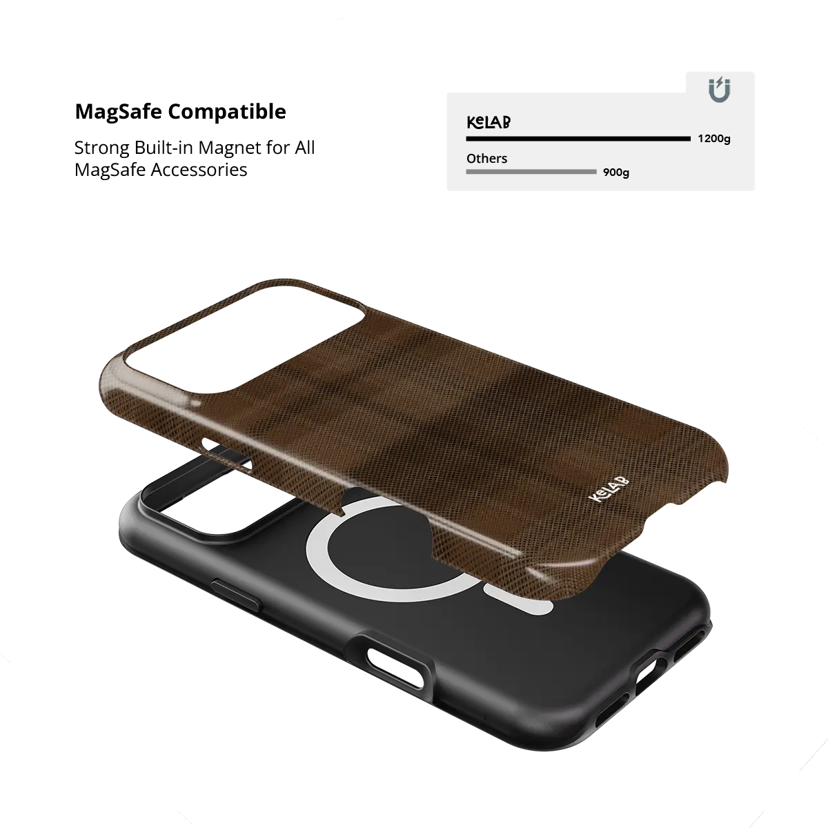 KELAB iphone case with plaid pattern, minimalist brown glossy polycarbonate shell and raised lip