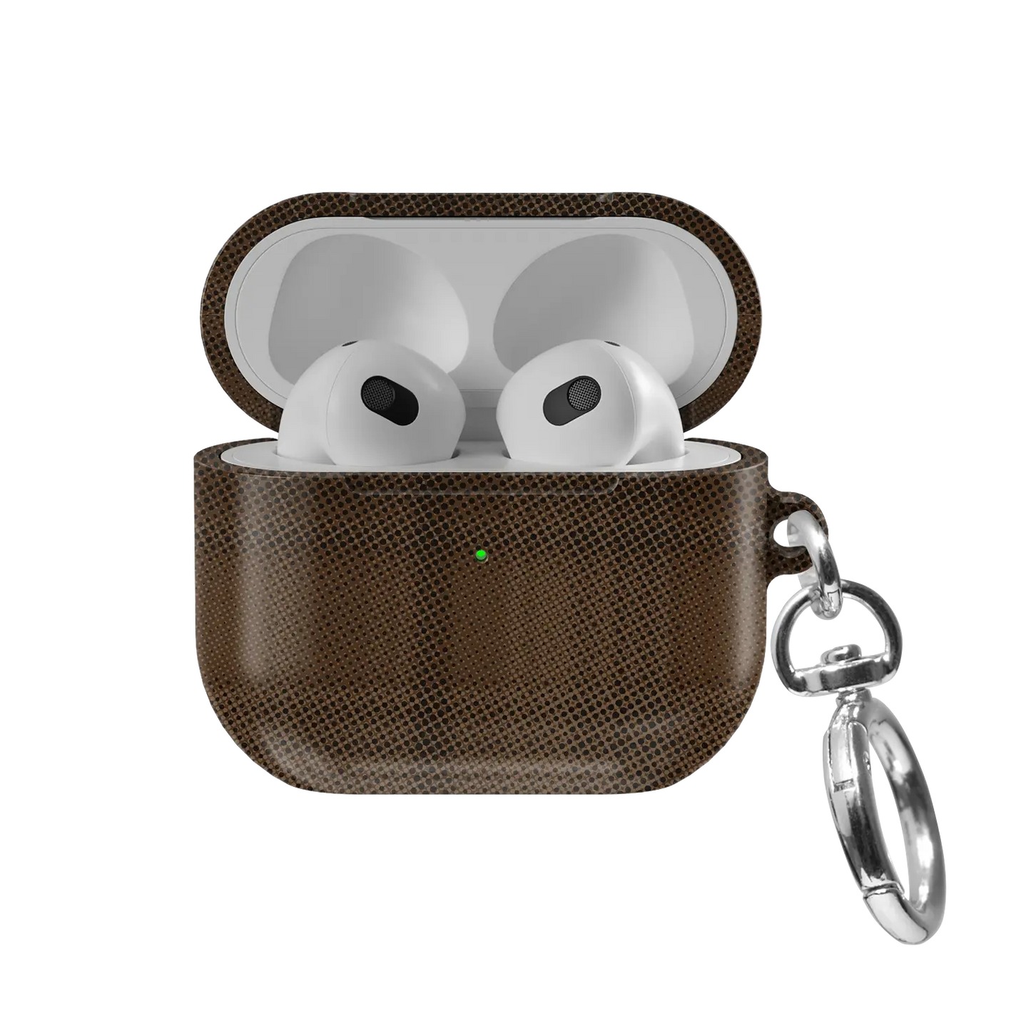 Brown Flannel Plaid Cozy Aesthetic AirPods Case, front view with lid open