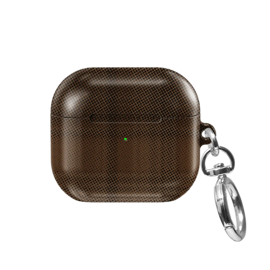 Brown Flannel Plaid Cozy Aesthetic AirPods Case, front view