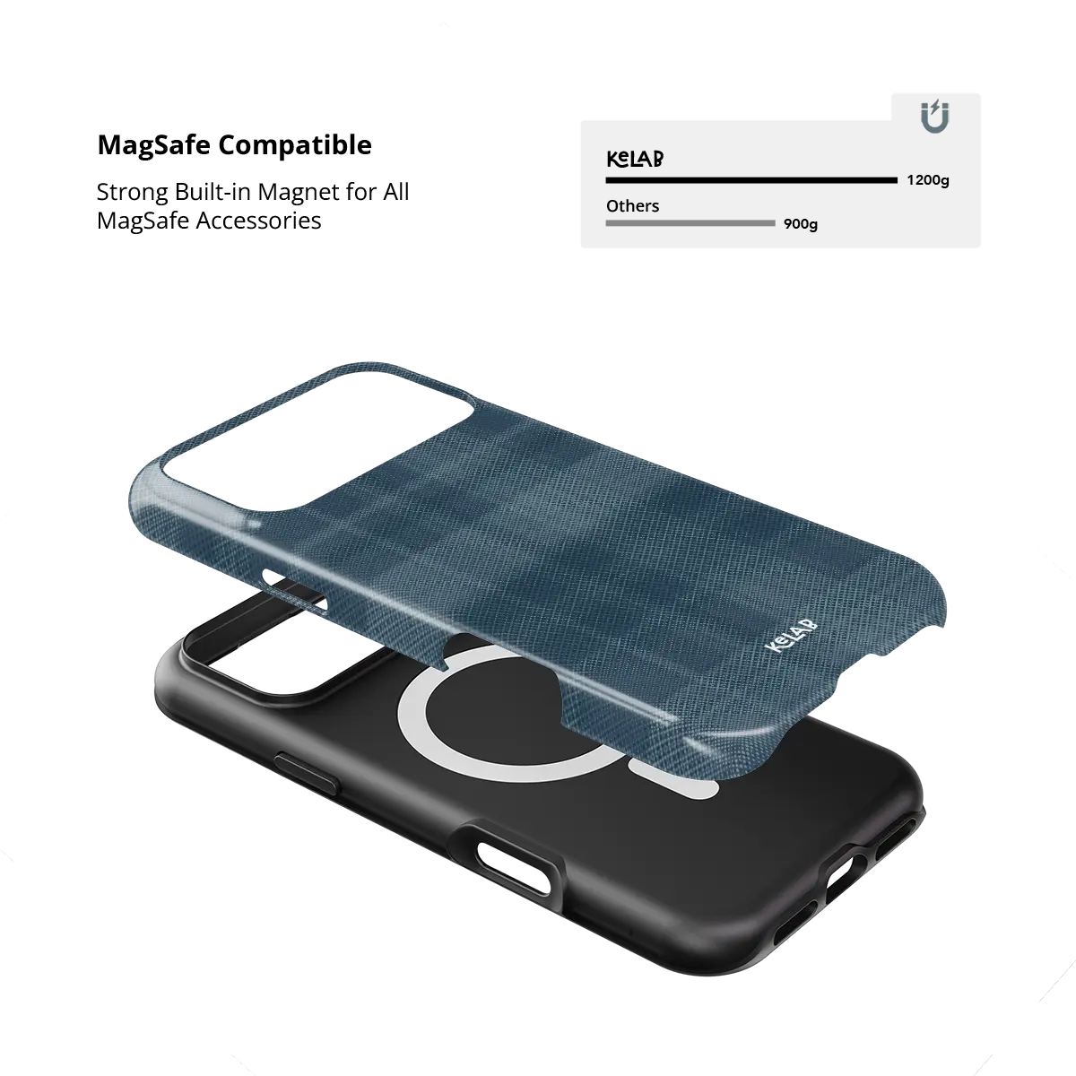 KELAB iphone case in blue plaid pattern with MagSafe and shock absorbing liner, minimalist