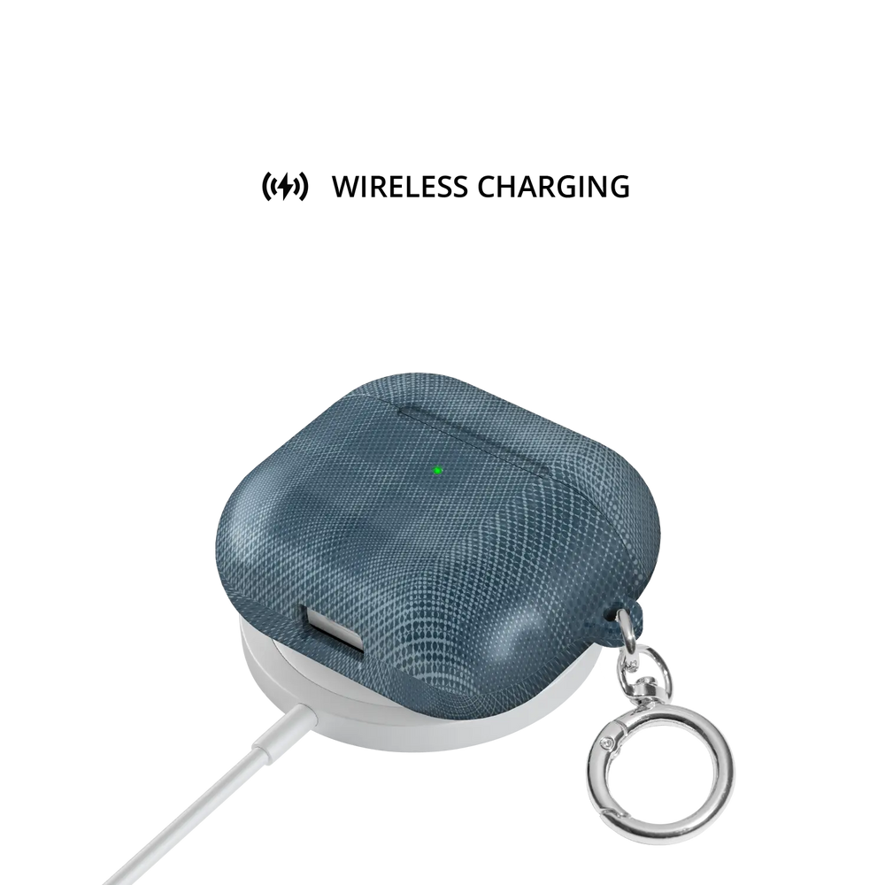 Blue Flannel Plaid Cozy Aesthetic AirPods Case, on wireless charger