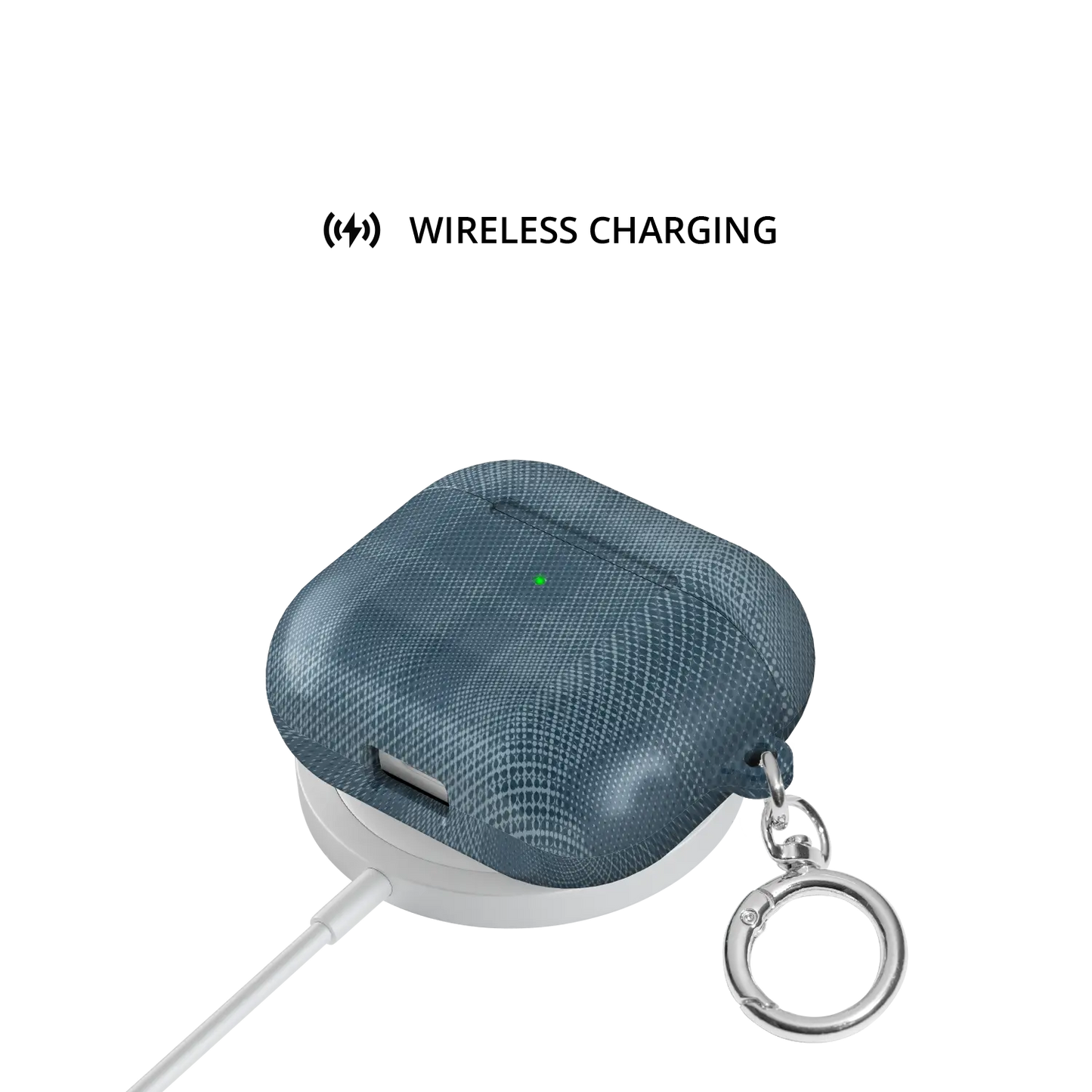 Blue Flannel Plaid Cozy Aesthetic AirPods Case, on wireless charger