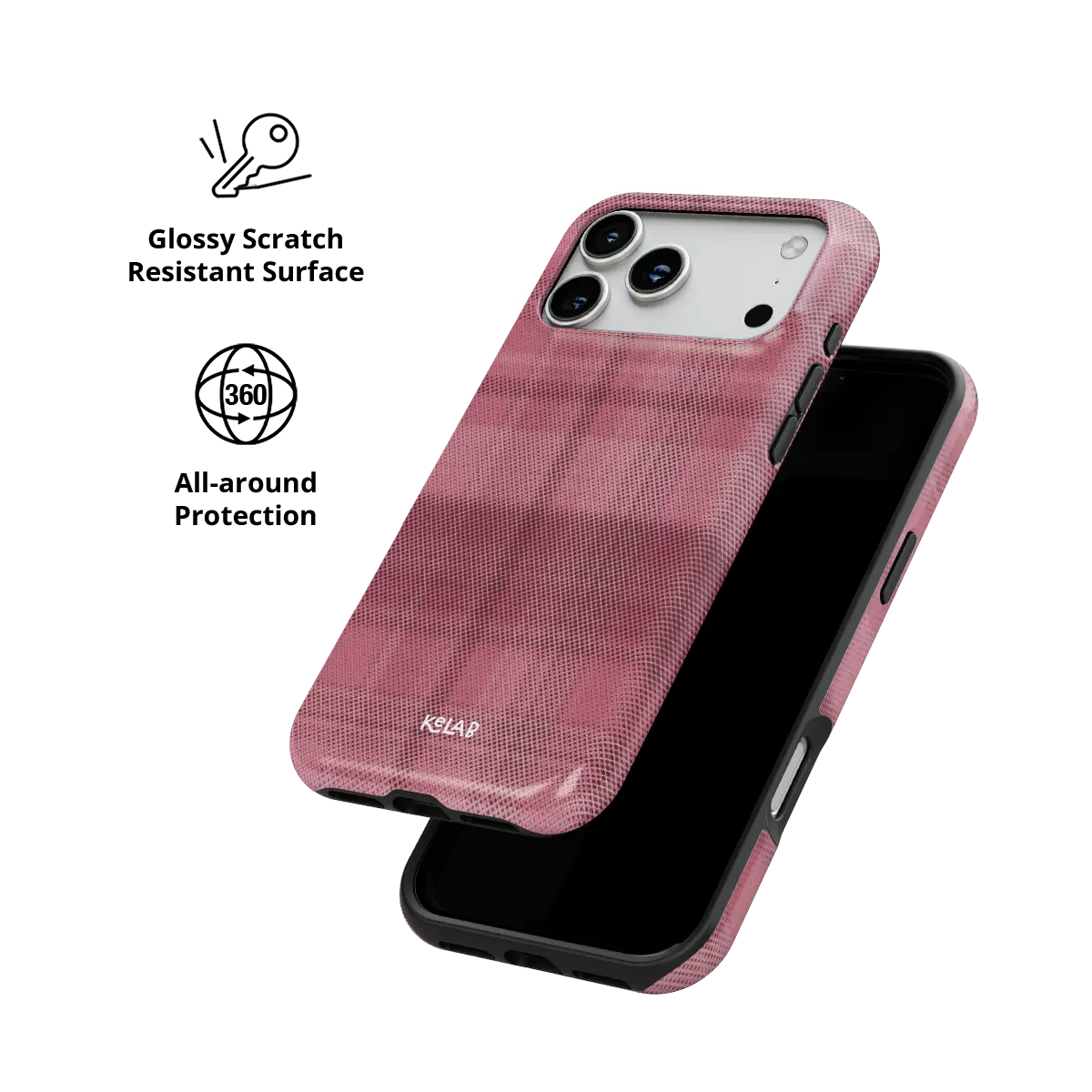 KELAB iphone case with plaid pattern minimalist pink glossy polycarbonate shell and raised lip