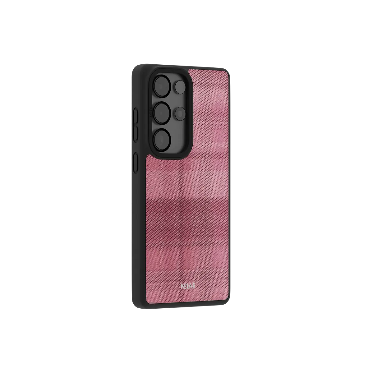 Minimalist Samsung Galaxy phone case in pink flannel pattern with TPU material and grid design