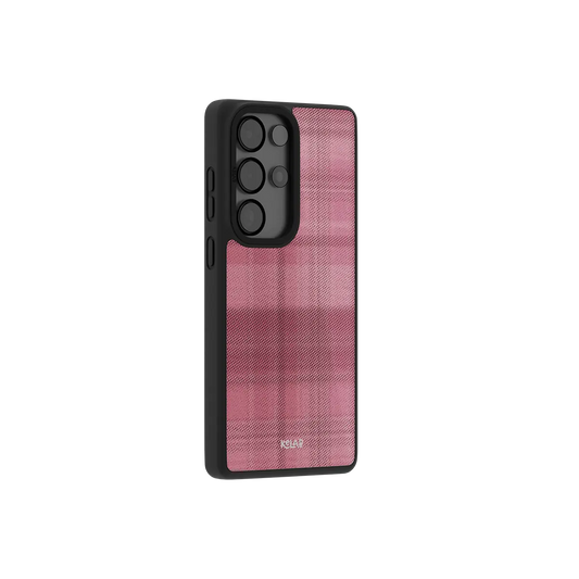 Minimalist Samsung Galaxy phone case in pink flannel pattern with TPU material and grid design