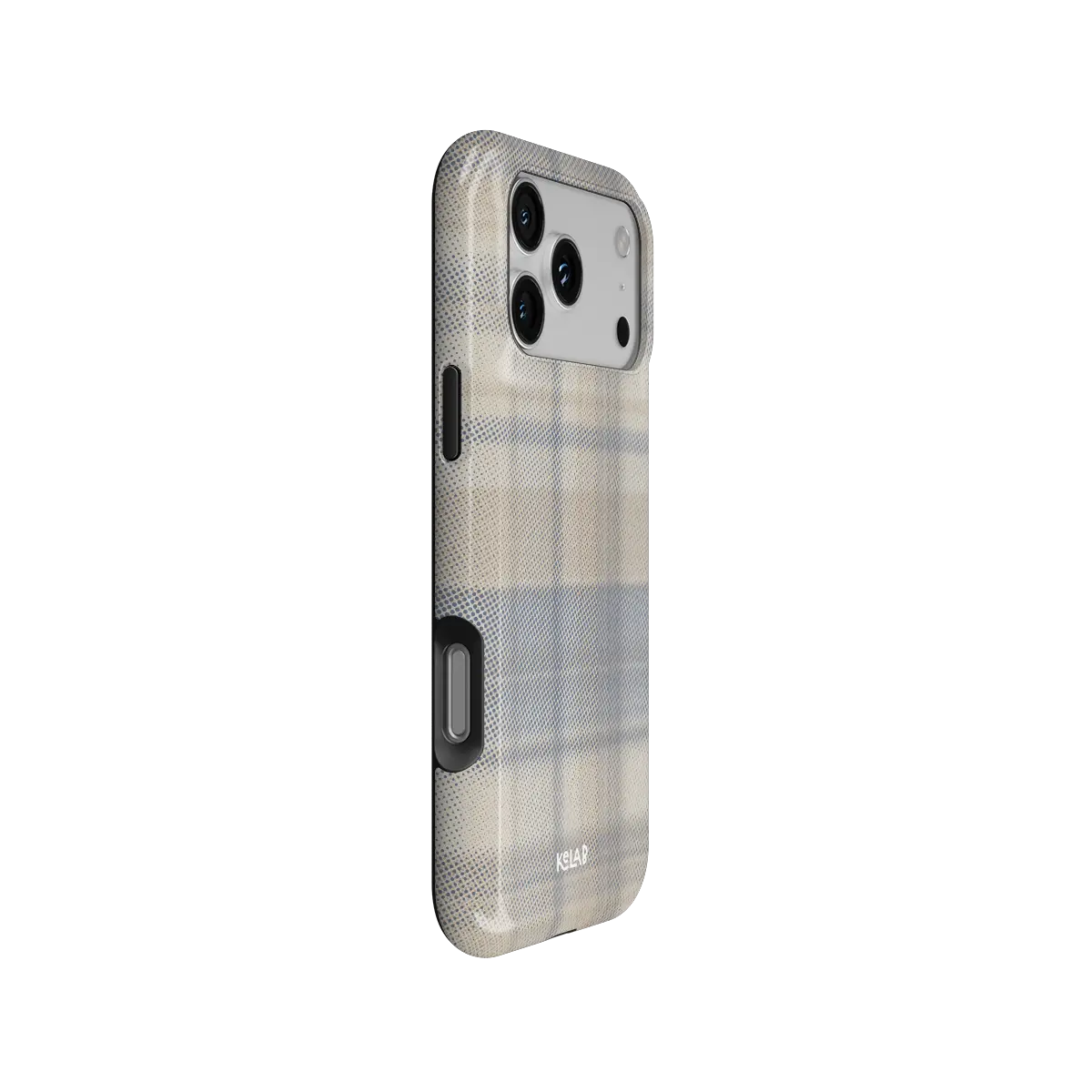 KELAB iphone case with plaid pattern minimalist cream shock absorbing liner and raised lip