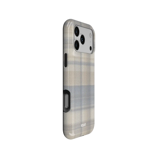 KELAB iphone case with plaid pattern minimalist cream shock absorbing liner and raised lip