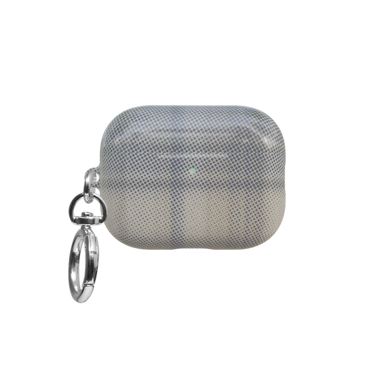 Beige Flannel Plaid Cozy Aesthetic airpods pro case front view with closed lid and keychain