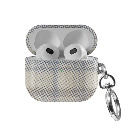 Beige Flannel Plaid Cozy Aesthetic AirPods Case, front view with lid open