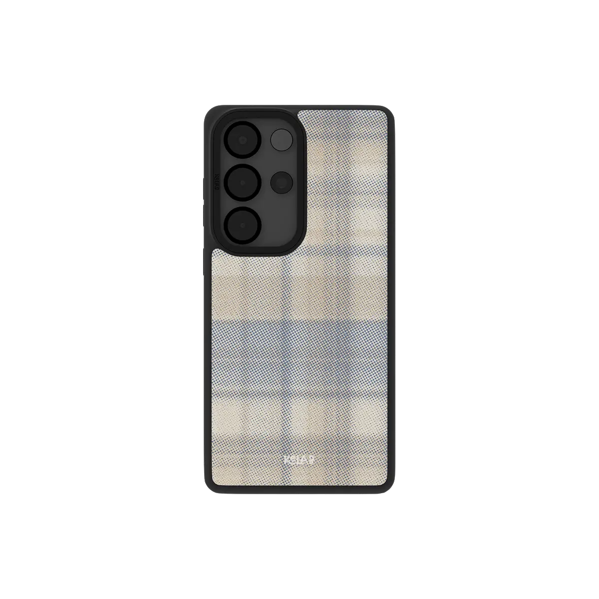 Minimalist Samsung Galaxy phone case in beige flannel grid pattern with TPU material for protection