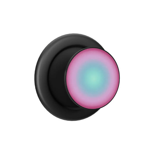 Teal and magenta pop grip with built-in strong magnets on black base, MagSafe phone grip.