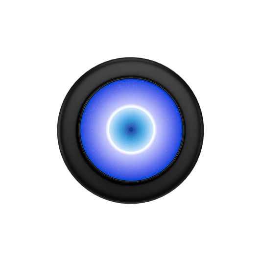 Blue evil eye design MagSafe phone grip with pop grip and built-in strong magnets in black frame.