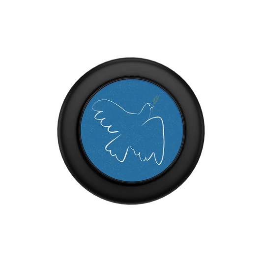 Black pop grip with blue center featuring a white dove outline, Magsafe phone grip with built-in strong magnets.