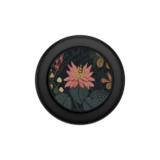Black MagSafe phone grip with moody wildflower design and built-in strong magnets.