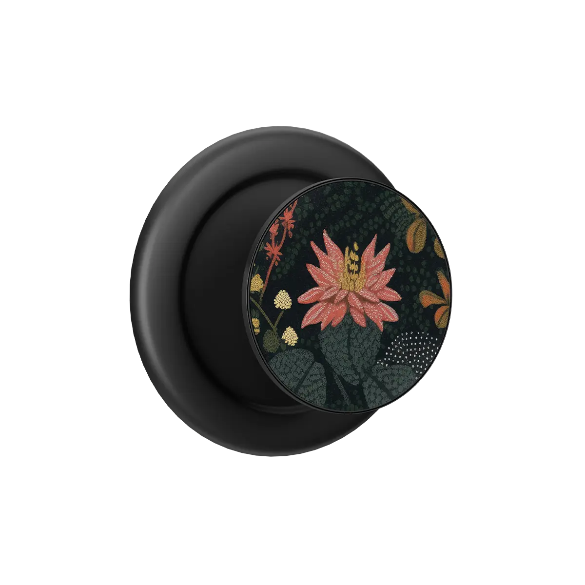 Black MagSafe phone grip with moody wildflower design and built-in strong magnets.