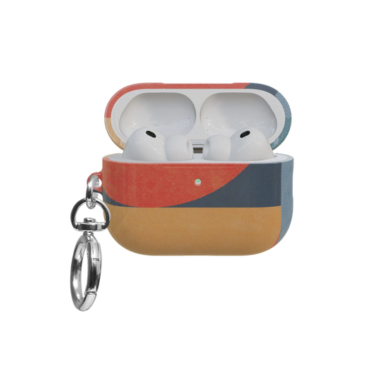 Mood Modular airpods pro case front view with open lid and keychain