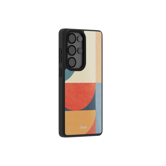 Minimalist phone case for Samsung Galaxy featuring a colorful geometric pattern on a sleek TPU design