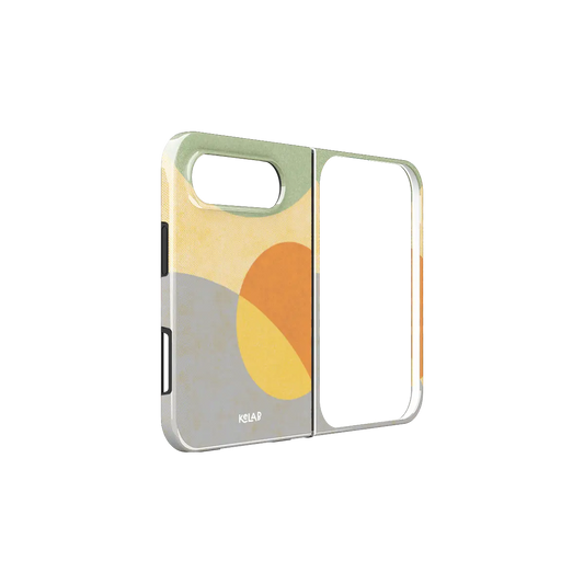 Pastel Arc, Mood Modular iPhone 18 Fold Case, unfolded side view showing the hinge