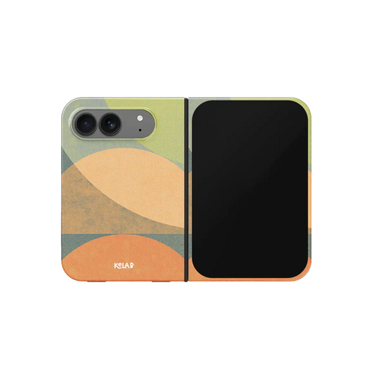 Earthy Geometric, Terracotta Olive iPhone 18 Fold Case, unfolded front view