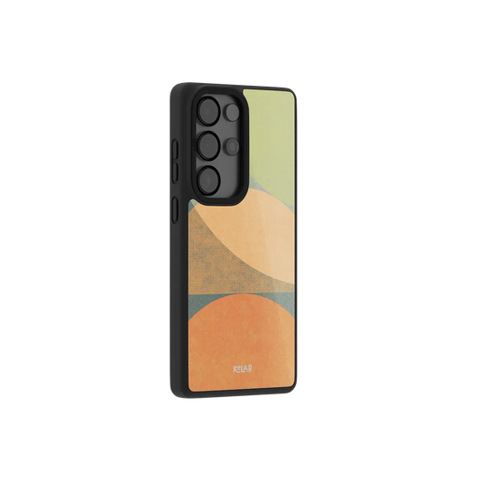 Samsung Galaxy phone case in stylish black with colorful geometric patterns for protective use