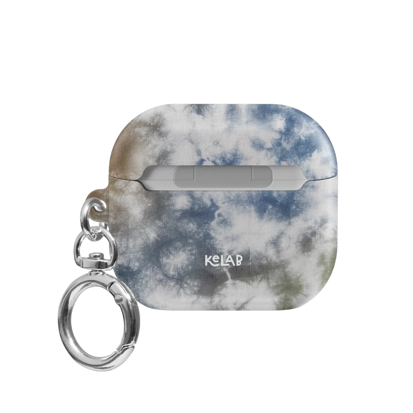 Indigo Soil AirPods case — back view showing moody navy blue tie-dye swirl