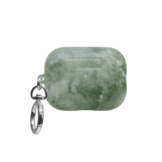 Green Tie-Dye airpods pro case front view with closed lid and keychain